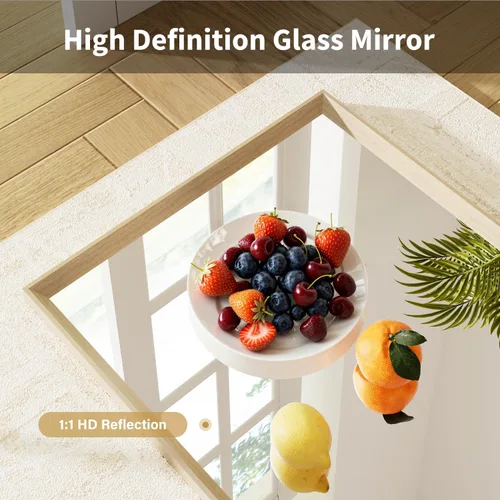 Vista 8 de Espejo de Pared Enmarcado con Efecto de Madera de Roble, Espejo Rectangular de 16x20, Vidrio Templado Anti-desplatado de 1/8", Marco Sostenible