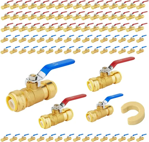 Vista 28 de Paquete de 2 válvulas de bola Foskan de latón con clip de desconexión, válvula de cierre de puerto completo de 3/4 pulgadas con mango rojo