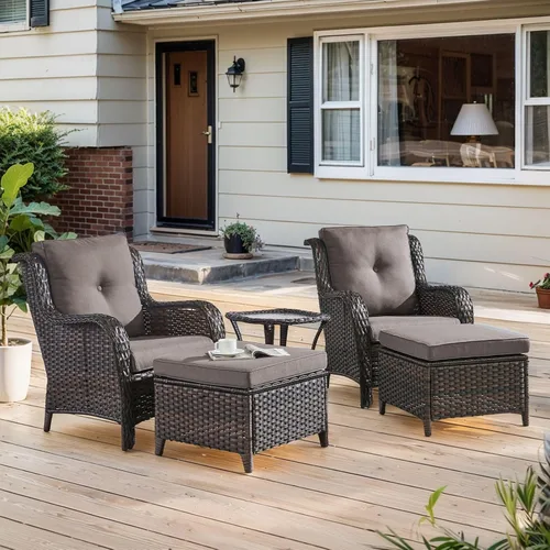 Vista 65 de Belord Mesa auxiliar pequeña para exteriores, mesa de mimbre de vidrio templado, mesa de centro impermeable para patio, mesa auxiliar de ratán