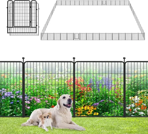 Vista 18 de Valla de Jardín con Puerta Cercado de Metal para Patio, 32 pulgadas x 23 pies 10 Paneles de Valla Sin Excavación Paneles de Valla Temporal