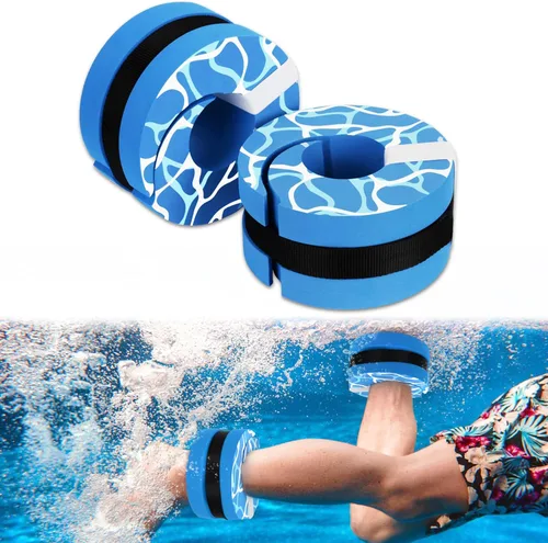 Vista 8 de Hikeen Swim Aquatic Cuffs,High-Density EVA Water Aerobics Float Ring Fitness Pool Exercise Weights Set, Water Ankles Arms Belts with Adjustable