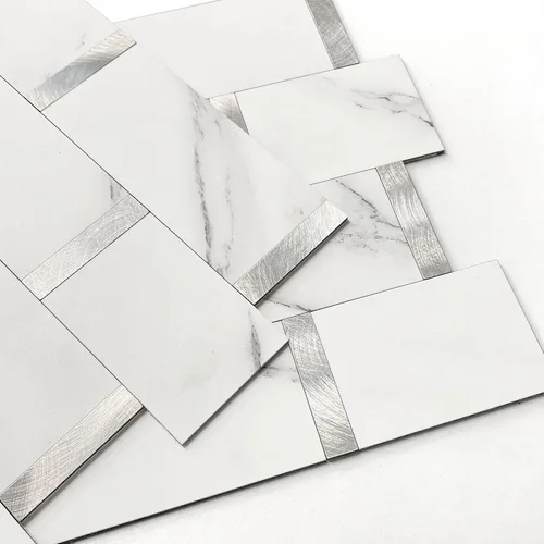 Vista 7 de Azulejos de metro de cocina mate para despegar y pegar, azulejos autoadhesivos para pared de baño, impermeables, paneles de mosaico de metal y Beige