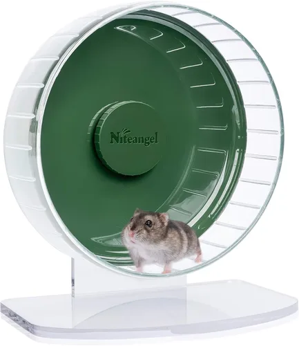 Vista 26 de Niteangel Ruedas de ejercicio súper silenciosas para hámster: ruedas giratorias silenciosas para hámster con soporte ajustable para hámsters, Verde