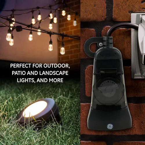 Vista 3 de GE 15138. Temporizador mecánico resistente, para exterior, de 2 tomas, para enchufar, programable a 24 Horas.