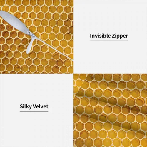 Vista 7 de Juego de 2 fundas de almohada de panal de abeja de 18 x 18 pulgadas, color amarillo miel, abstracto, fundas de almohada cuadradas de terciopelo