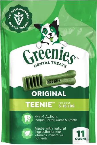 Golosinas dentales para perros recomendadas por veterinarios, tamaño Teenie, sabor original, Greenies, 3 onzas, paquete de 11 unidades
