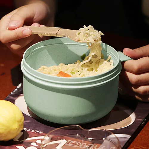 Vista 2 de Tazones de sopa para microondas de 28.7oz con tapas, cocedor de fideos microondas para artículos esenciales de dormitorio. Diseño de agarre fácil