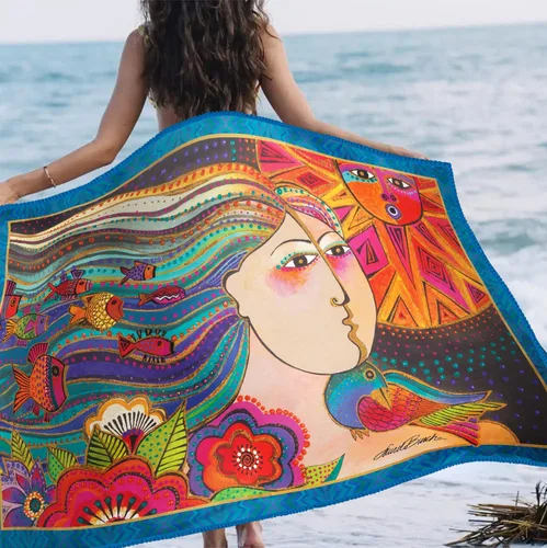 Vista 9 de Laurel Burch Carlotta's Garden - Toalla de playa grande de microfibra de gran tamaño, 40 x 63 pulgadas, sin arena, de secado rápido, ultrasuave