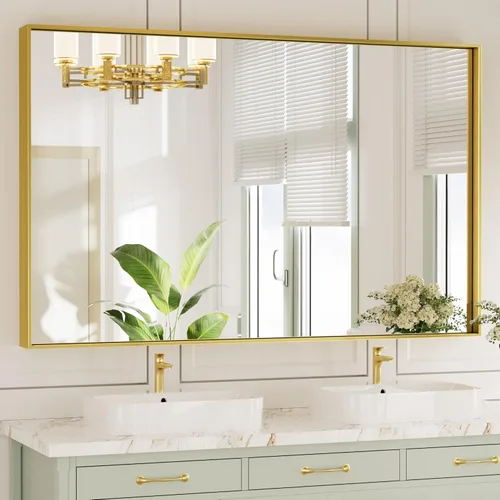 Vista 8 de TETOTE Espejo de baño con marco negro de 48 x 24 pulgadas, espejo rectangular grande de baño negro mate para pared, marco de metal, espejo