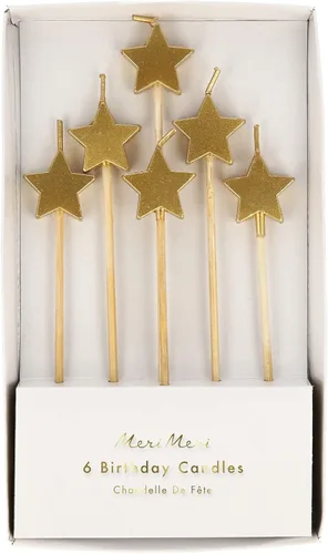 Vista 4 de Meri Meri Velas de cumpleaños con forma de estrella para pastel (paquete de 6), sin fragancia, velas divertidas de cumpleaños, Velas Meri Meri