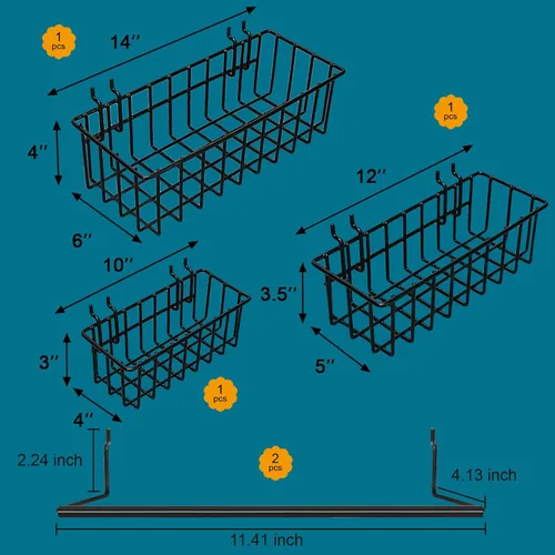 Vista 4 de Kit organizador de accesorios para tablero perforado de 310 piezas, cestas para tablero perforado y portarrollos de papel para surtido de ganchos