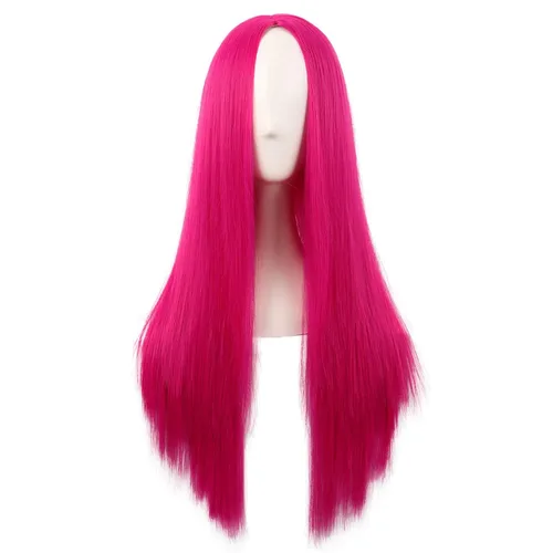 Vista 6 de MapofBeauty - Peluca sintética larga especial para mujer, de 28 pulgadas (70 cm), cabello lacio, color negro