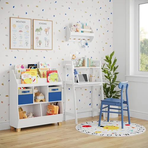 Vista 9 de RiverRidge Estante de pared para niños con estantería y ganchos, moderno estante montado en dos tonos para salas de juegos y guarderías, detalles