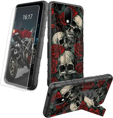 Vista 30 de Funda para AT&T Maestro Max 2021/Cricket Ovation 2 con protector de pantalla de vidrio templado, funda resistente con función atril integrada