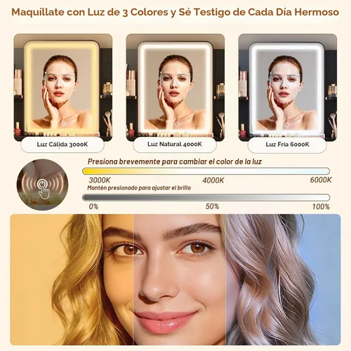 Vista 4 de Escritorio de maquillaje pequeño iluminado negro