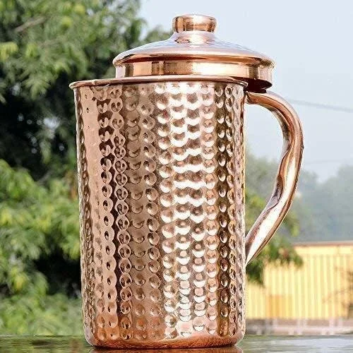 Vista 3 de Jarra de agua de cobre, sin juntas, a prueba de fugas, diseño martillado, 50.7 fl oz (paquete de 1)