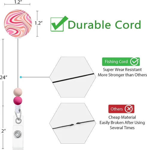 Vista 5 de Gctriki Carretes de Insignia Retráctiles con Perlas de Silicona Trenzadas, Clip Retráctil de Titular de Insignia Boho, Llavero de Insignia ID