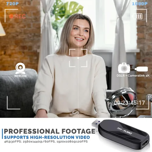 Vista 4 de Pyle Tarjeta de captura HDMI de EE. UU. - Camera Link 4K USB3.1 GEN1 Grabación de audio y video HDMI a USB a través de videocámara DSLR Action Cam