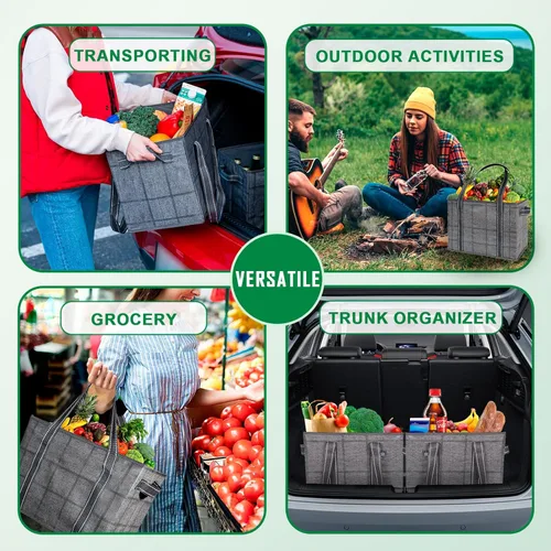 Vista 4 de VENO Paquete de 2 bolsas de comestibles reutilizables, bolsas de compras para comestibles, bolsa de utilidad extragrande con asas y parte inferior