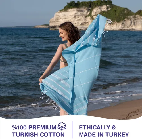 Vista 80 de Toalla de playa turca de gran tamaño, 38 x 71 pulgadas, 100% algodón turco, sin arena, de secado rápido, toalla turca extragrande, toalla turca
