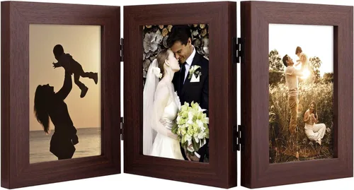 Vista 51 de Golden State Art - Marco decorativo con bisagras para mesa, escritorio, 3 aberturas verticales, con cristal real