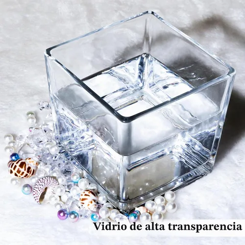 Vista 4 de Juego de 6 jarrones cuadrados de vidrio de 5 x 5 x 5 pulgadas, jarrones transparentes para centros de mesa, portavelas para eventos de fiesta