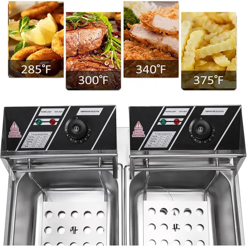Vista 6 de Freidora comercial con canasta, 3400 W, freidora eléctrica de acero inoxidable para encimera, 12.7 cuartos de galón 12 L, gran capacidad para uso