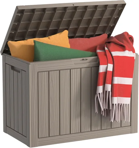 Vista 9 de EasyUp Caja de cubierta de resina de 30 galones, caja de terraza al aire libre para muebles, herramientas de jardín y almacenamiento