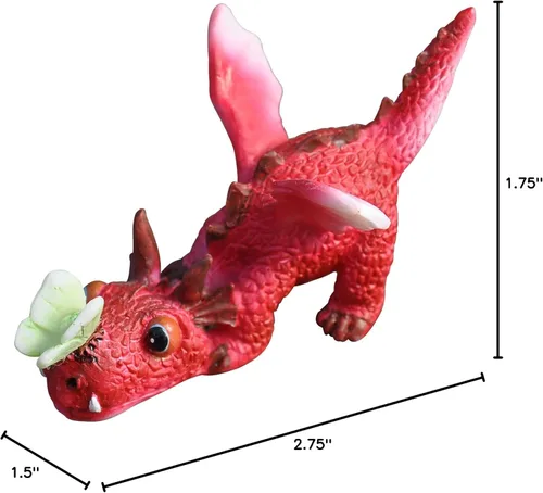 Vista 3 de Top Collection Miniature Fairy Garden and Terrarium Mini Red Dragon Playing with Butterfly Figurine