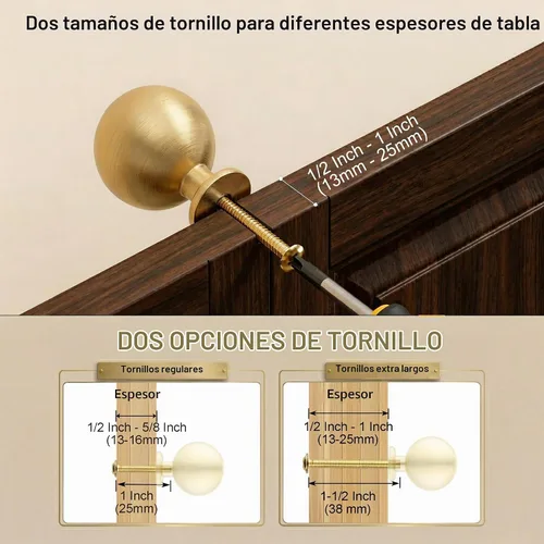 Vista 8 de QOGRISUN Paquete de 2 pomos de latón macizo para gabinete, pomos dorados