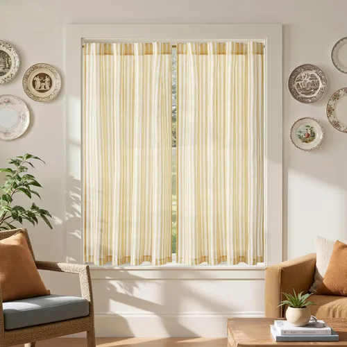 Vista 33 de jinchan - Cortinas de lino a rayas para cocina de 20 pulgadas de largo, cortinas de varios niveles, estilo granja moderna de café, tratamientos
