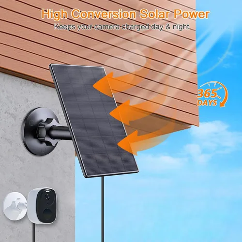 Vista 5 de Zivif Panel solar de 2 W para cámaras de seguridad, cargador solar con puerto micro USB y USB-C para cámara de seguridad de batería recargable