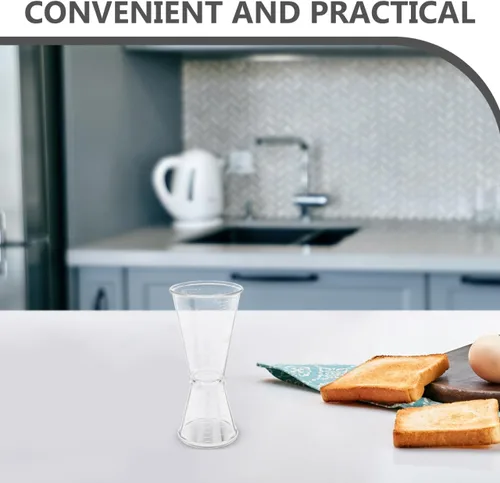 Vista 3 de Taza medidora de doble cabeza, 4 onzas, plástico transparente, para coctel preciso y alcohol, herramienta de barra de mezcla de bebidas alcohólicas
