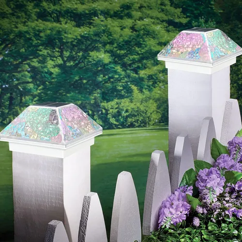 Vista 10 de SUNNYPARK 2PK Luces solares para postes con tapa de mosaico al aire libre para postes de 4x4, 3.5x3.5, lámpara de valla de cubierta de vidrio
