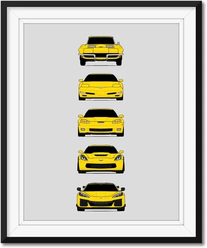Vista 11 de Custom Car Posters Póster hecho a mano compatible con Chevy Corvette Z06 Generations e impresión de Chevrolet Corvette C2 C5 C6 C7 C8 Z15 Multi