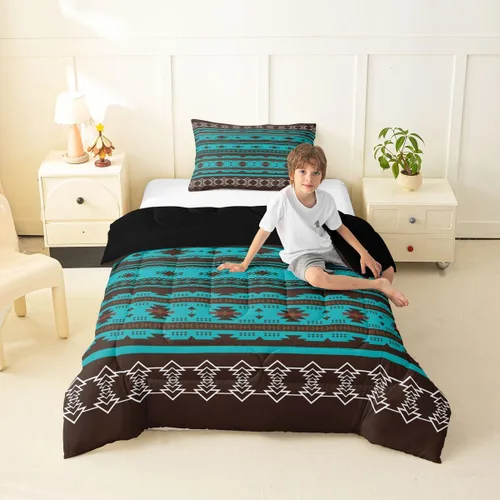 Vista 43 de Erosebridal - Juego de ropa de cama geométrica bohemia, juego de edredón occidental, edredón étnico tribal con flecha azteca, inserto de edredón