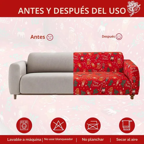 Vista 7 de Anibedding - Funda deslizante para sofá de Navidad, funda para asiento de sofá biplaza de Navidad para sofá con 2 cojines, protector de muebles