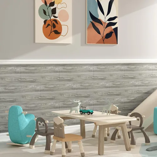 Vista 2 de Yenhome Azulejos de vinilo para despegar y pegar, con aspecto de madera, rollo de espuma gris para despegar y pegar, para baño, dormitorio, cocina