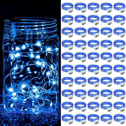 Vista 36 de Paquete de 8 luces de hadas que funcionan con pilas, 20 mini luces LED de 7 pies, alambre plateado, luces parpadeantes para bricolaje, fiestas