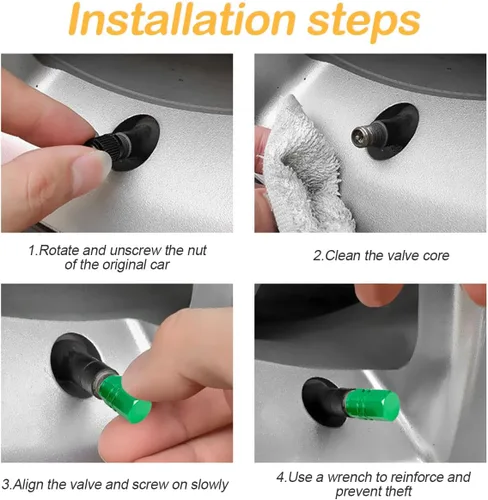 Vista 4 de Osilly Tapones de válvula de vástago de neumático de automóvil, 4 fundas de válvula de rueda de aluminio, protección de aire a prueba de fugas