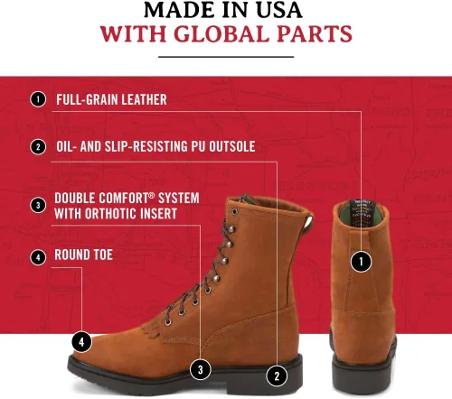 Vista 3 de Justin Original Work, botas para hombre, doble confort, bota de trabajo.