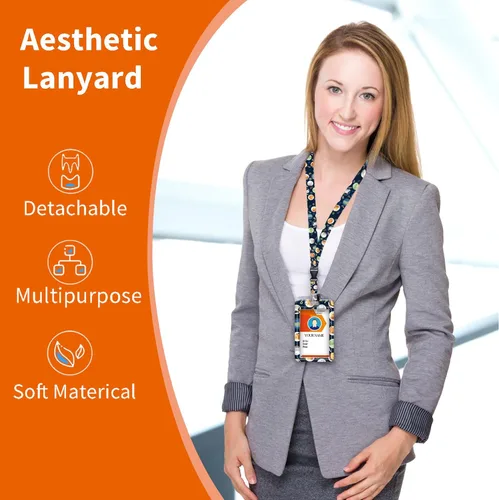 Vista 6 de Soporte para tarjetas de identificación con cordón, clip retráctil para carrete de identificación para enfermera, médico, correa de cordón