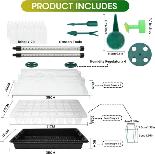 Vista 9 de MQUPIN Bandeja de inicio de semillas de 80 celdas con luz de crecimiento, paquete de 2 unidades de kit de inicio de semillas de brillo ajustable