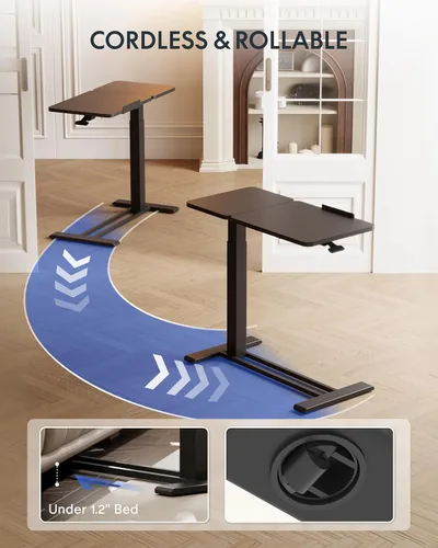 Vista 6 de FLEXISPOT Mesa auxiliar en forma de C de altura ajustable con parte superior inclinable dividida, mesa auxiliar móvil para sofá y mesita de noche