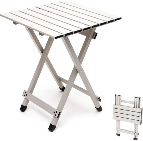 Vista 11 de Sunnyfeel Mesa de camping plegable 3 en 1 y taburete, reposapiés, ligera hasta 300 LBS, fácil de transportar, taburete de campamento portátil