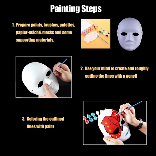 Vista 4 de 10 máscaras faciales completas de bricolaje, máscara de papel blanco pintable en blanco, máscara de bricolaje para manualidades, mascarada, cosplay