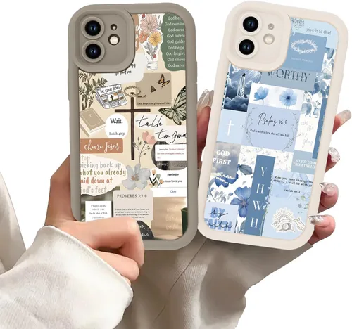 Vista 63 de Paquete de 2 fundas protectoras para iPhone 8 Plus/7 Plus de 5.5 pulgadas con collage de versículos bíblicos de Jesús para mujeres y niñas, diseño