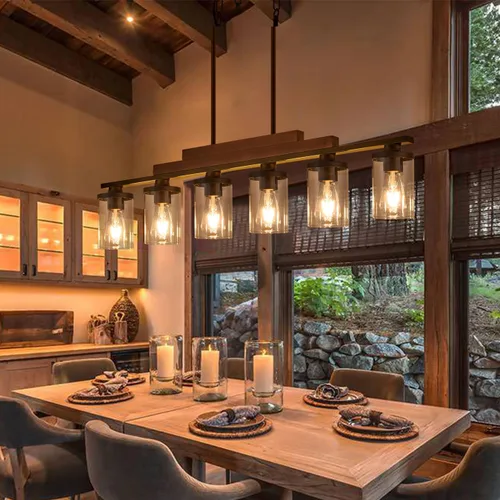 Vista 9 de Lámpara de Isla de Madera para Cocina/Restaurante, Accesorio de Comedor Estilo Granja de 3 Luces/Candelabro Sobre Mesa/Bar, Accesorios
