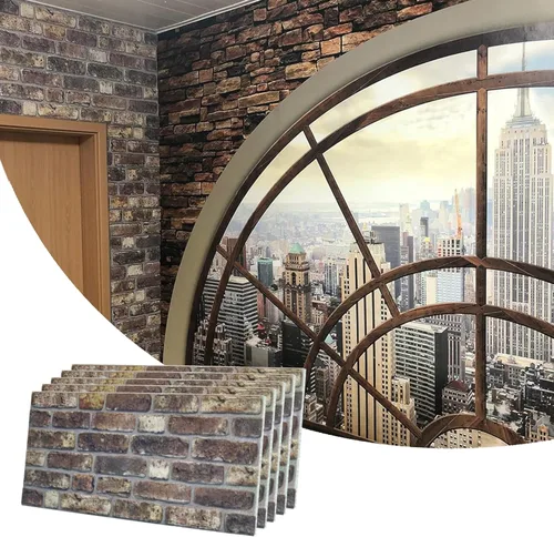 Vista 14 de Dundee Deco Paneles de pared 3D de ladrillo sintético, revestimiento, paneles de pared con aspecto de piedra roja y naranja, revestimiento de espuma