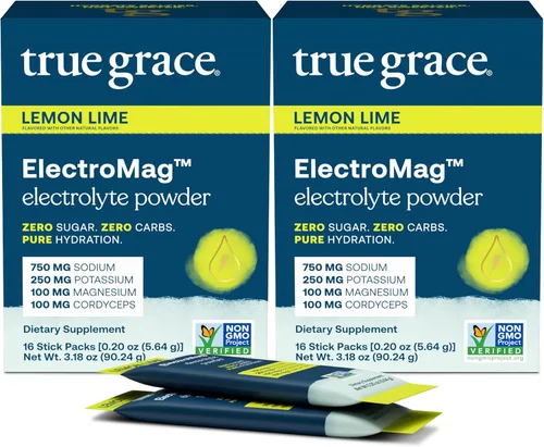 Vista 7 de True Grace ElectroMag - 16 paquetes de barras - Pomelo - Polvo de electrolitos para una hidratación rápida - sodio, potasio, magnesio y cordyceps